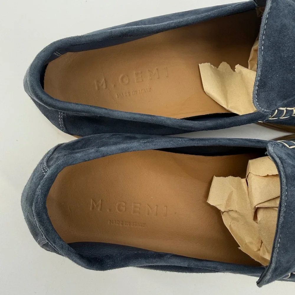 M Gemi The Sailor Mens Navy Blue Suede Loafers Made in Italy Size 42 Rare